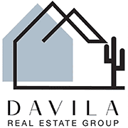 A logo of a house with cactus and mountains.